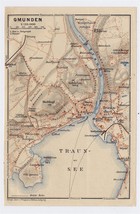 1910 Original Antique City Map Of Gmunden / Upper Austria - $23.05