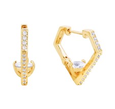 14K Yellow Gold Over Brass Pave CZ Diamond Huggie Hoops Fashion Earrings Gift - £27.27 GBP