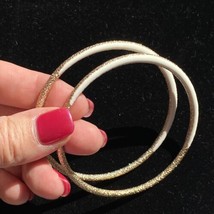 Gorgeous Textured Gold Toned Creamy White Enamel Bracelet Bangles Pair Of 2 - £12.00 GBP