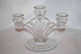 Vintage Paden City Glass Clear Depression Crows Foot 3 Light Candlestick #1530 - £15.69 GBP