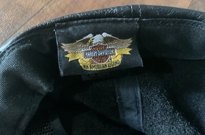 Vntg Authentic HARLEY-DAVIDSON Black Genuine Leather Adjustable Hat Cap One Size Item image 9