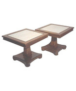 Mid Century Side Tables with Travertine Tops-Pair - £1,093.79 GBP
