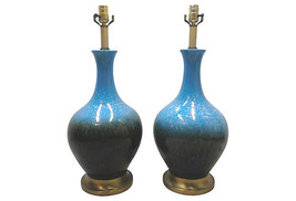 Mid Century Blue Ceramic Table Lamps-A  Pair - £2,172.94 GBP