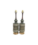 Vintage Mid-Century Olive Green Gilt Ceramic Lamps-A Pair - £1,153.21 GBP