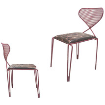 Mid Century Chairs, Industrial Avante Garde Look in Iron and Mesh-Pair - $4,995.00
