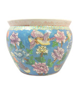 Large Chinese Blue Fish Bowl Planter with Peonies and Koi Fish Decoration - £274.92 GBP