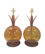 Vintage Mid-Century Danish Amber and Teak Table Lamps-A Pair - £1,090.66 GBP