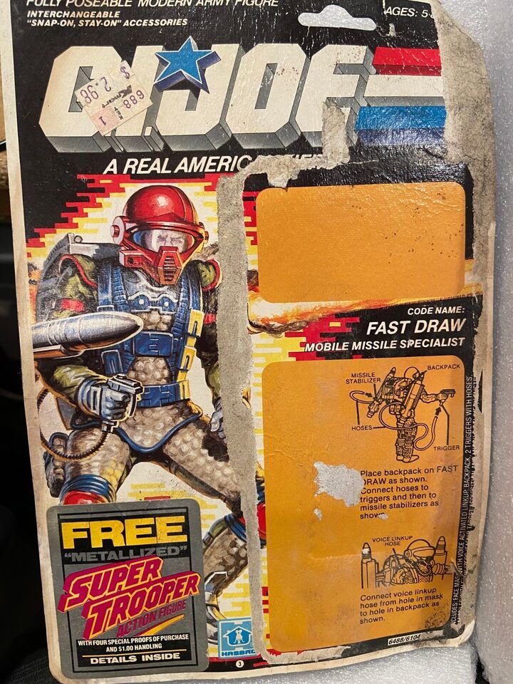 Vintage 1987 G.I. Joe Fast Draw Backing Card Hasbro No Figure *With Wear... - $11.99