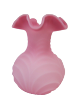 Vintage FENTON Vase Satin Pink Glass Rose Drapery Design Ruffled Rim Lar... - £46.72 GBP