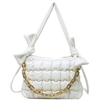 Women Winter Space Cotton Shoulder Bag Bow-knot Designer Handbag Solid PU Leathe - £38.66 GBP