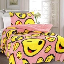 Happy Face Teens Kids Girls Blanket With Sherpa 2 Pcs Softy And Warm Twin Size - £41.93 GBP