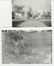 Vintage Photos Lot of 2 Man with Spaniel Dogs Woman with Deer Black and White - £5.40 GBP