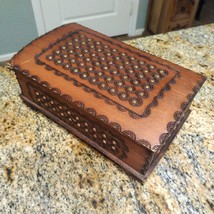 Vintage Kufer Embossed Wooden Swirl Hand Curved Rectangle Trinket Jewelry Box - £52.10 GBP