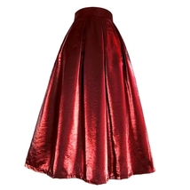 WINE RED Midi Pleated Skirt Outfit Vintage Inspired Satin Holiday Midi Skirts