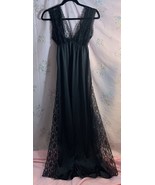 Black Floor Length 1960&#39;s Nightgown Size Small Lace Panels Up Sides Lace... - $23.38