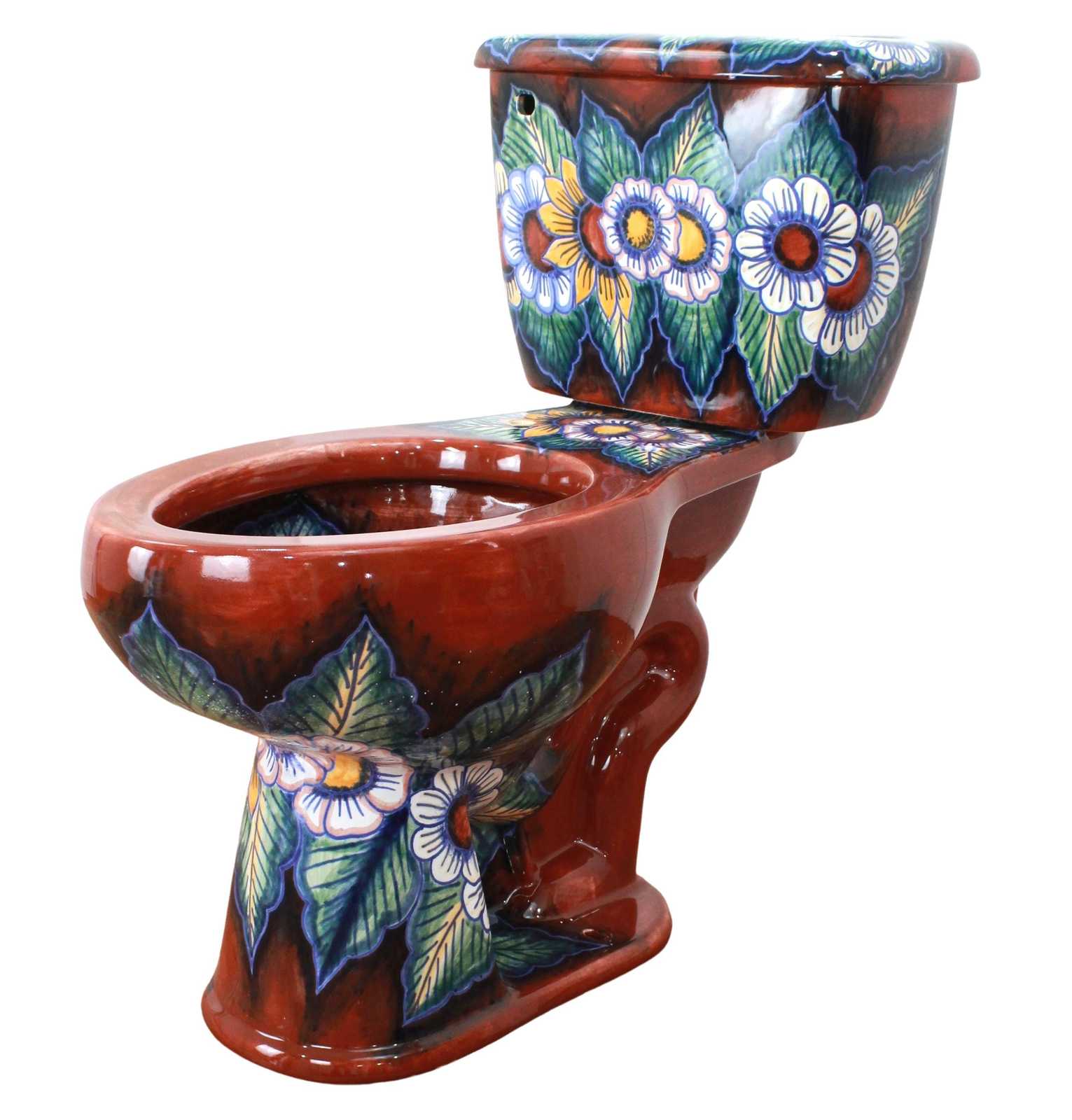 Mexican Toilet ELONGATED Comfort Height Hand Painted - Girasoles Azul - - $1,399.00