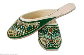 Women Slippers Indian Handmade Green Clogs Traditional Leather Jutties US 6-9  - £36.07 GBP