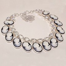 Very Beautiful Clear Topaz and Cameo Necklace, 925 Silver Overlay, Prom - $76.00