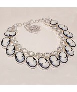 Very Beautiful Clear Topaz and Cameo Necklace, 925 Silver Overlay, Prom - £59.78 GBP
