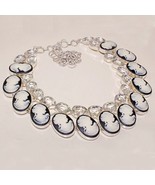 Very Beautiful Clear Topaz and Cameo Necklace, 925 Silver Overlay, Prom - $76.00