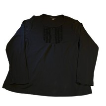 Kim Rogers 1X Top Long Sleeve Black Blouse Ruffle Neck Collar Tshirt Shirt - £9.80 GBP