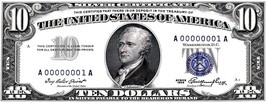 Currency Bank Note -  US $10.00 Dollar (1953) - Canvas Art Poster 10&quot; x 24&quot; - $19.99