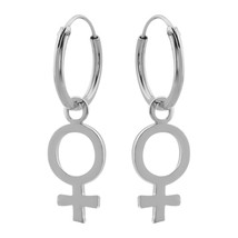 925 Silver Hoop Earrings with Female Symbol Pendant - £12.54 GBP