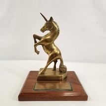 Brass Unicorn Figurine Trophy on Wood Base Horse Statue Mythical Mystical 1991 - £30.72 GBP