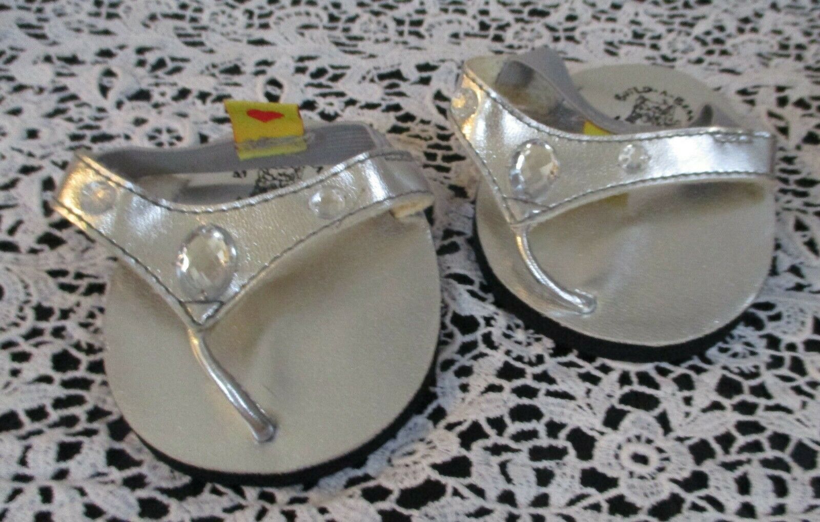 Build A Bear Workshop Silver Flip Flop Sandals with Rhinestones Slight Heel - $8.41