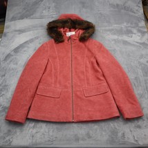 LL Bean Jacket Womens M Salmon Wool Blend Button Up Hooded Coat Zip Off - $39.58