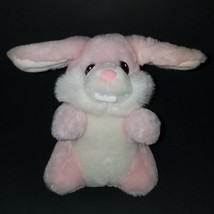 VTG Pink White Bunny Rabbit Buck Tooth Plush 6.5&quot; Stuffed Animal No Sound - £13.41 GBP