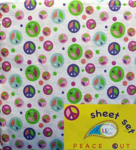 PEACE SIGNS POLKA DOTS MULTICOLOR 3PC TWIN SHEETS BEDDING SET NEW - £24.62 GBP