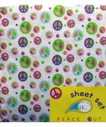 PEACE SIGNS POLKA DOTS MULTICOLOR 3PC TWIN SHEETS BEDDING SET NEW - £24.64 GBP