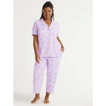 Joyspun Women&#39;s Knit Short Sleeve Notch Collar Top and Capri Pajama Set, Size 2X - £18.19 GBP
