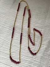 Vintage Long Goldtone Twist Chain with Cranberry Pink Plastic Beads Necklace –  - £6.84 GBP