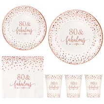 Rose Gold Foil 80 Fabulous Napkins Plates Cups Set For Women 80Th Birthday Party - £32.75 GBP