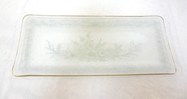 Rectangular Glass Serving Platter with Gold Accent and Floral Design - £18.05 GBP