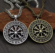 Norse Viking Rune Vegvisir Compass Pendant Necklace Chain 24&quot; Men&#39;s Jewelry Gift - £9.42 GBP