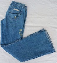 Mossimo Womens Juniors Floral Distressed Blue Denim Jeans Sz 7 29x32 Bootcut - £10.04 GBP