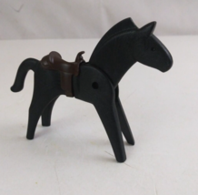 Vintage 1974 Geobra Playmobil Solid Black Horse With Brown Saddle 4" Figure (A) - $9.69