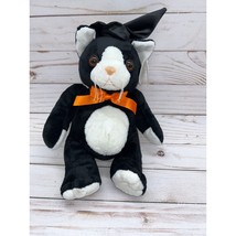 Wishpets Kittie Wish Pets Halloween Black Witch Cat Orange Bow White Belly 9&quot; - $9.69