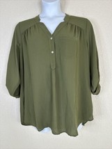 NWT ModCloth Womens Plus Size 1X Green Pocket Popover Top Long Roll Tab Sleeve - £17.47 GBP