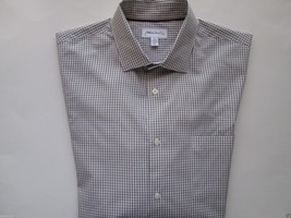 John W. Nordstrom Plaid Spread Men Dress Shirt Brown &amp; Navy Grids XL (17|36)  - £22.38 GBP