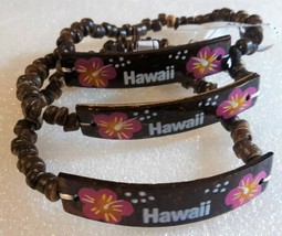 3 pcs New Coconut 6&quot; Elastic Hawaiian Hawaii Jewelry ID Bracelet Pink Hi... - $9.38