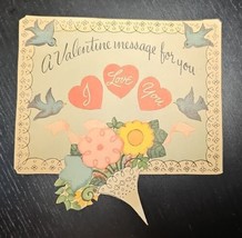 Vintage 1920-30s A Valentine Message For You Note Card Removable Bouquet... - $14.83