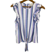 Cloth &amp; Stone Top Womens XS Striped Tie Hem Frayed Ruffle Cap Sleeveless... - £19.67 GBP