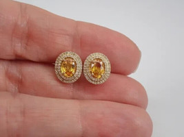 4Ct Oval Cut Simulated Citrine Double Halo Stud Earrings 14K Yellow Gold Plated - £37.35 GBP