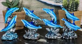 Pack Of 4 Marine Sea Blue Dolphins Swimming By Waves And Coral Reef Figu... - €17,98 EUR
