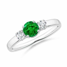 ANGARA 5mm Natural Emerald and Diamond Three Stone Engagement Ring in Silver - £451.46 GBP+