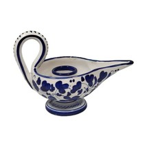 Deruta Cobalt Blue White Pottery Vintage Candle Chamberstick Holder Aladdin Lamp - $30.37